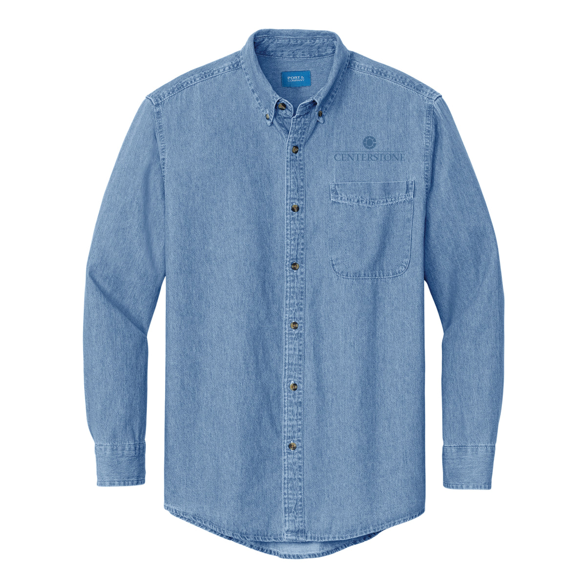 Men's Custom Port & Co Long Sleeve Value Denim Shirt