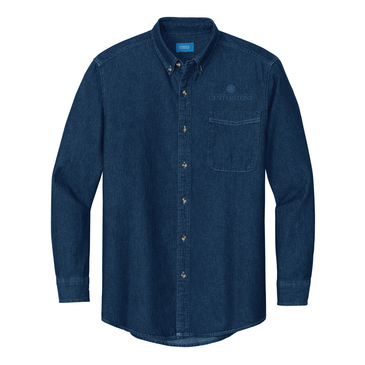 Men's Custom Port & Co Long Sleeve Value Denim Shirt